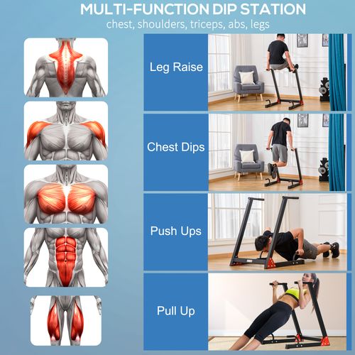 HOMCOM Upper Body Dip Stand Station Workout Equipment for Pull Ups, Push Ups